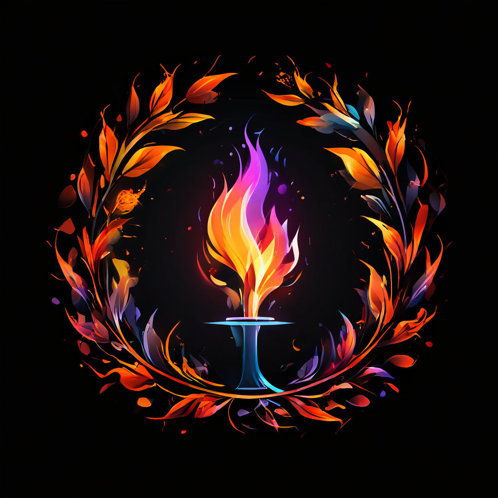 Make a minimal logo with a flame torch in the center and lea... by