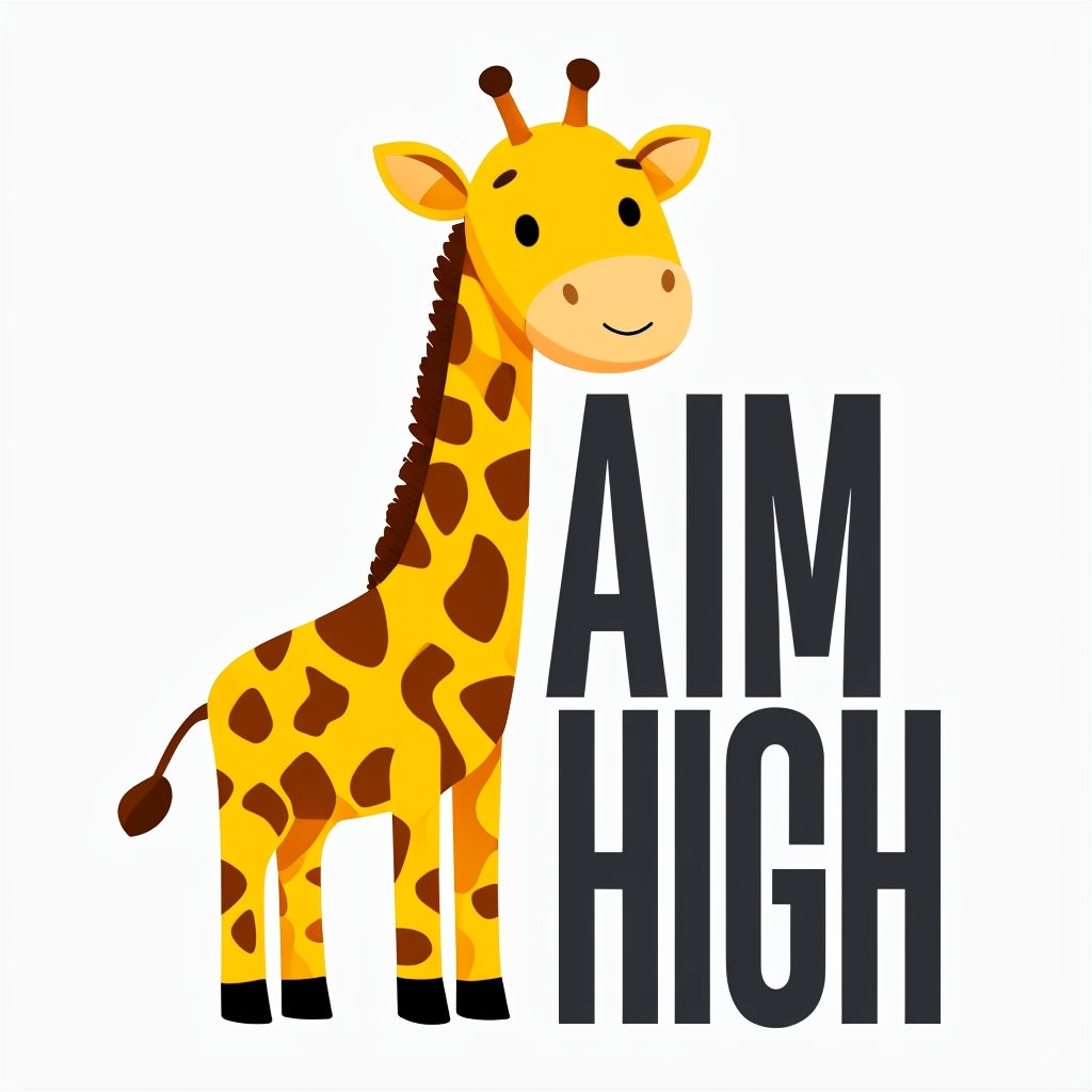 Cheerful Cartoon Giraffe with AIM HIGH Motivational Sticker