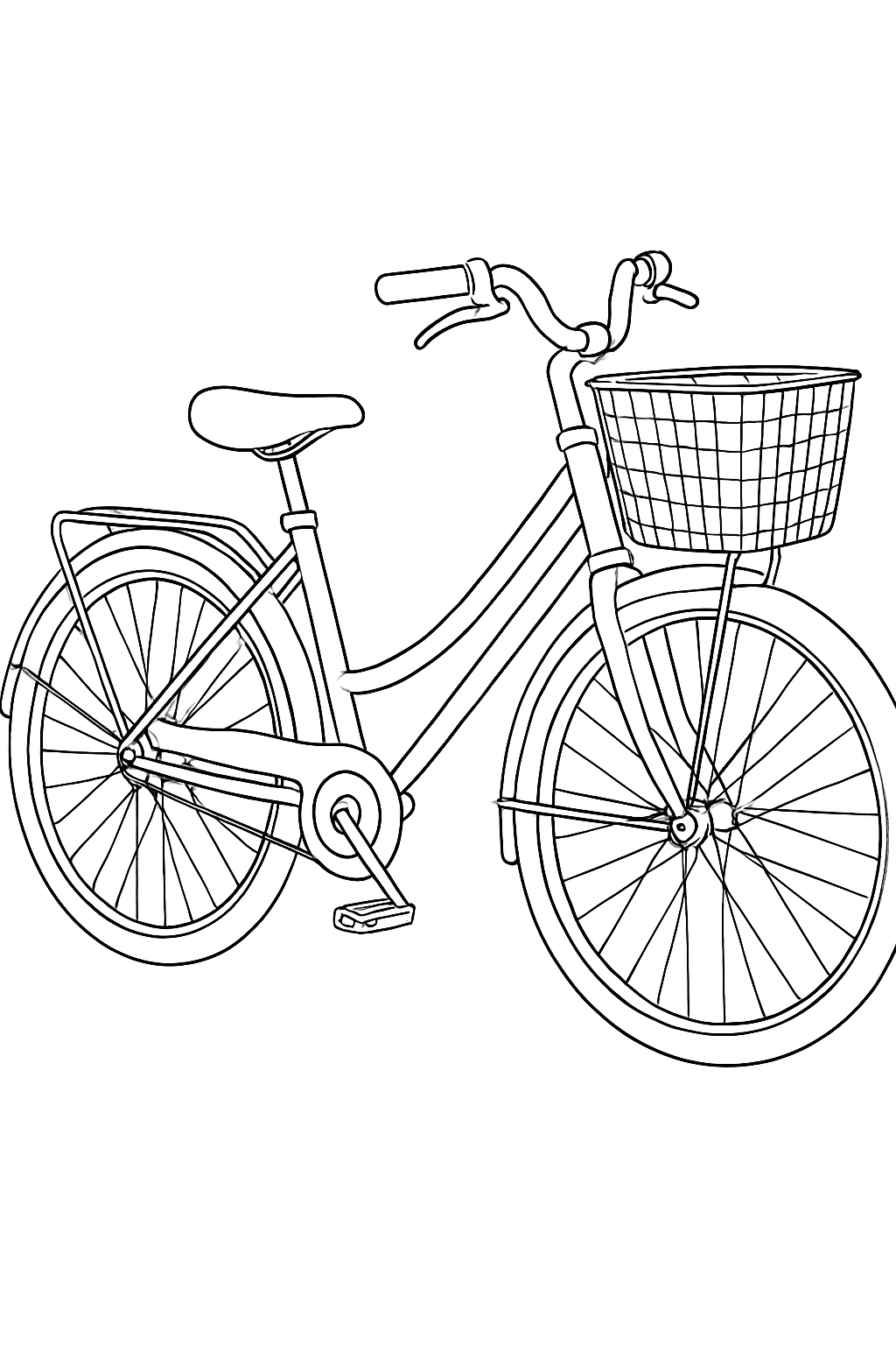 Detailed Black and White Bicycle Line Drawing Coloring Page