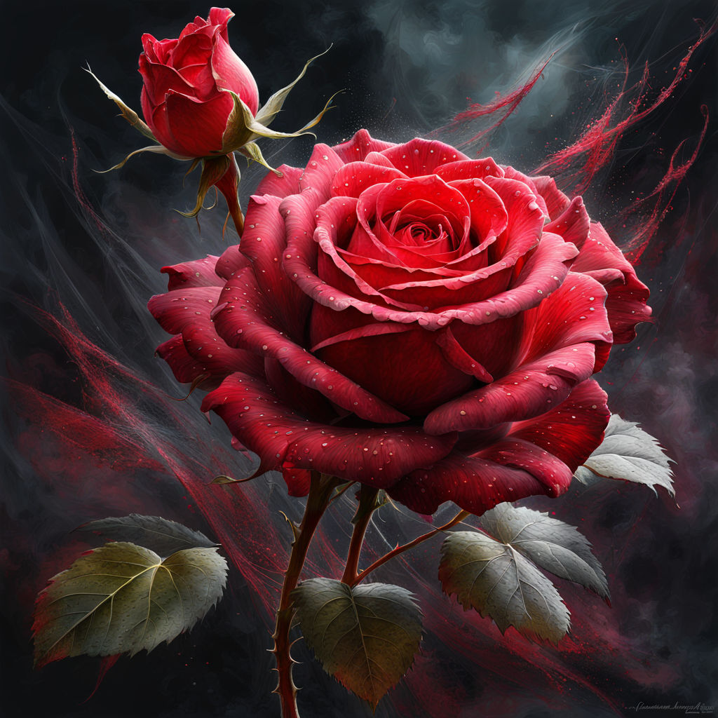 A crimson rose unraveling into a spectacular display of 3D a... by עידן ...