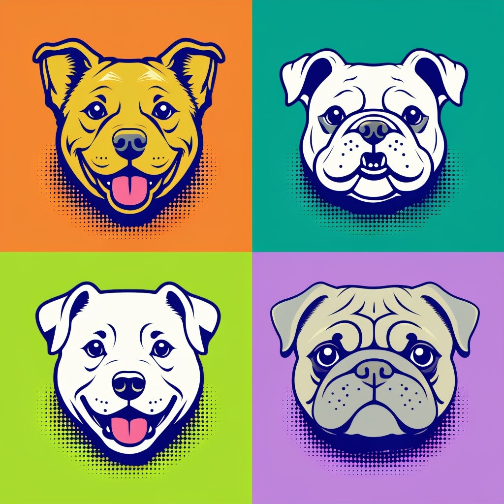Vibrant Pop Art Dog Faces Seamless Pattern Design