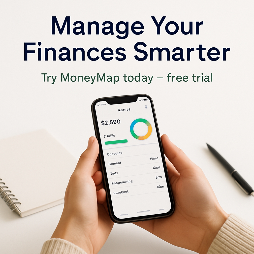 Smartphone Finance Management Advertisement for MoneyMap App Ads