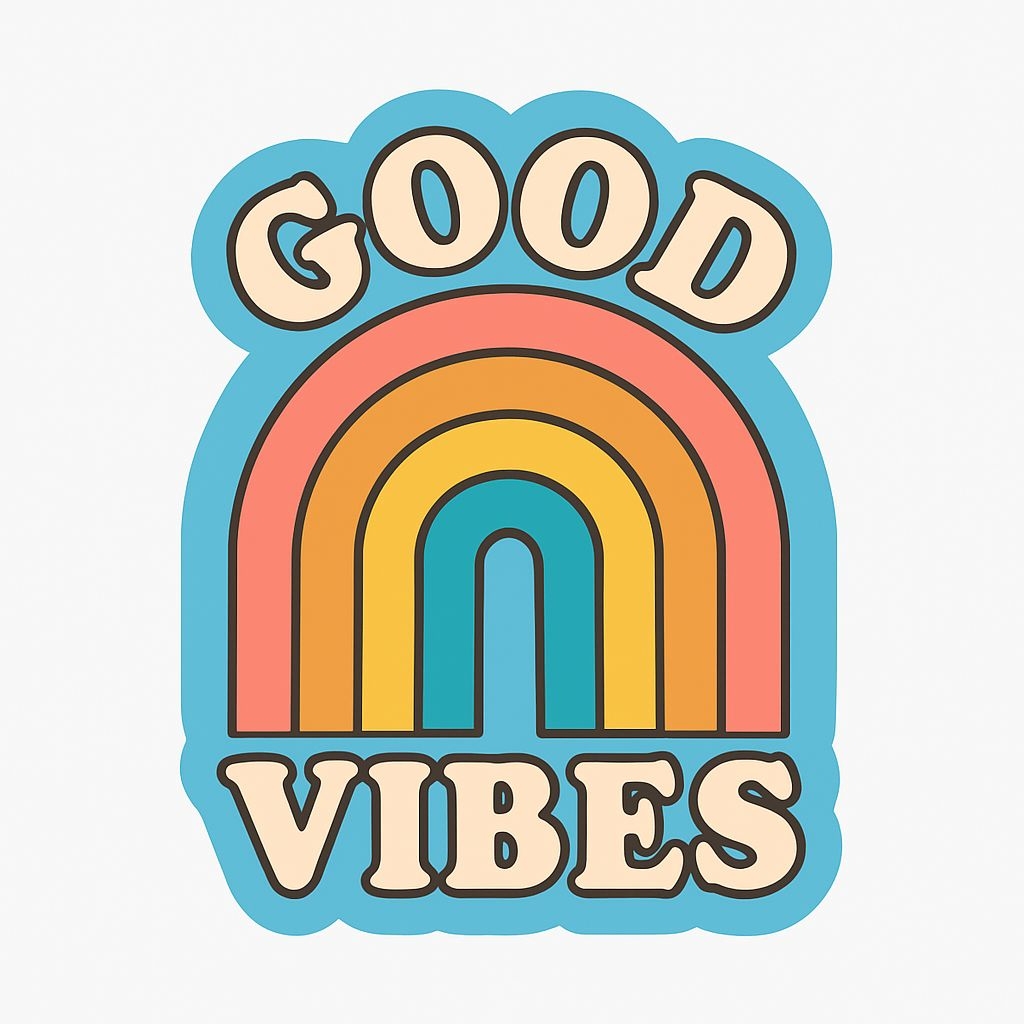 Vibrant Retro Rainbow Good Vibes Digital Illustration Mug