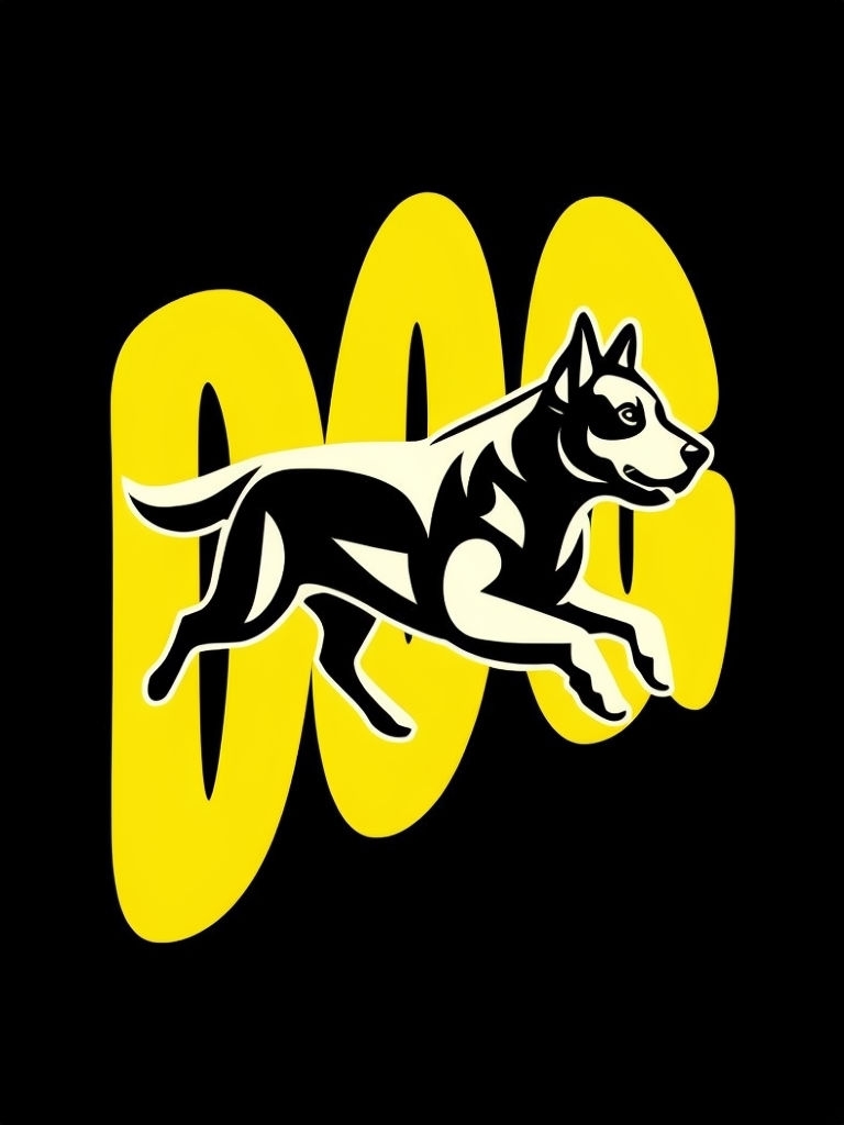 Dynamic Black and Yellow Dog Graphic T-Shirt Design