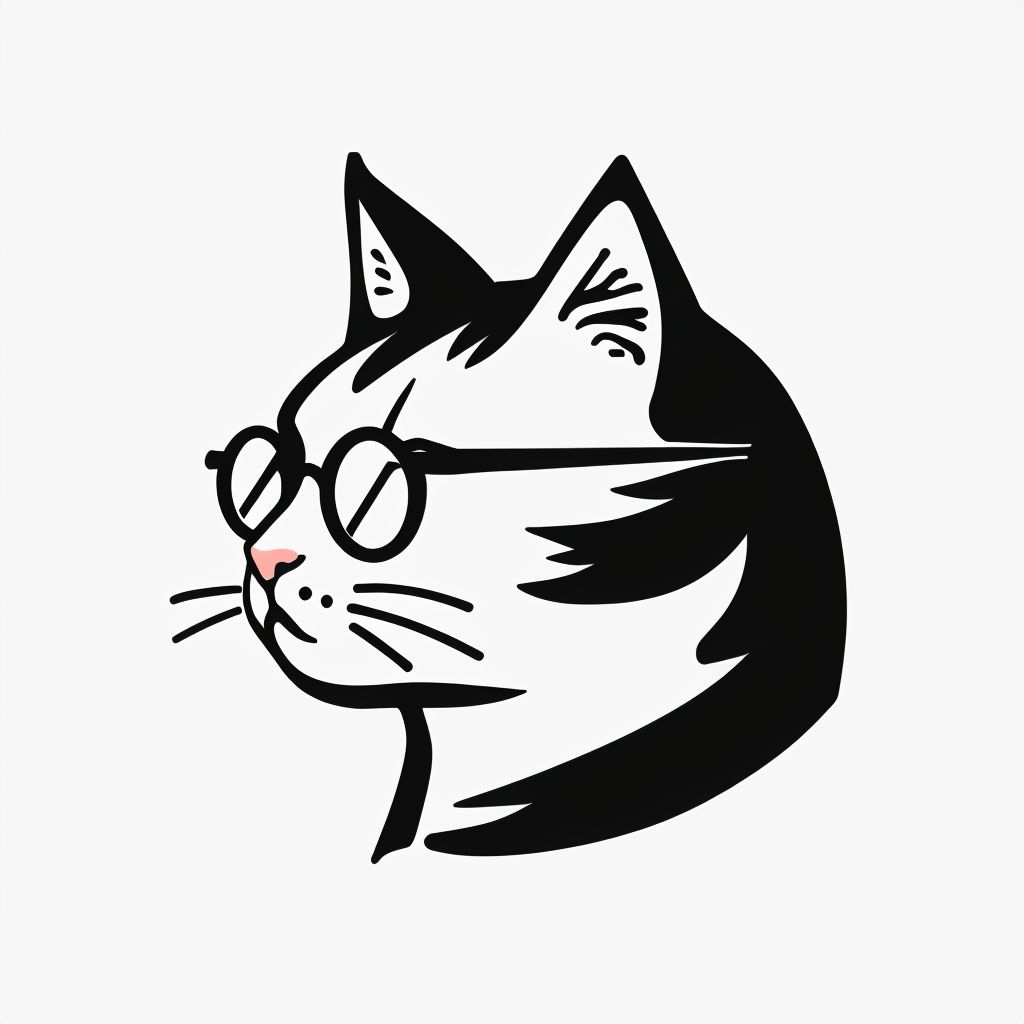 Quirky Minimalist Cat Head Illustration with Glasses Mug