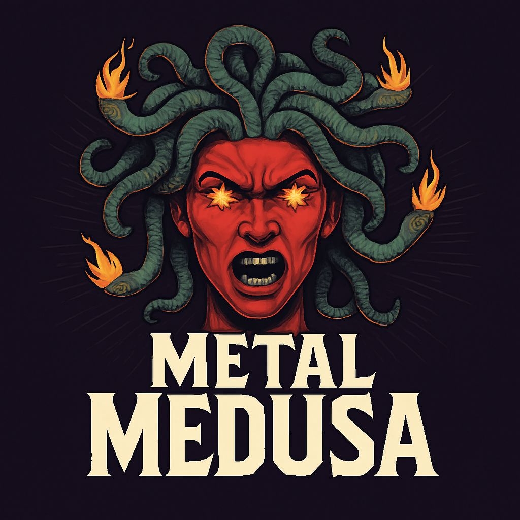Intense Metal Medusa with Fiery Snakes Graphic T-Shirt