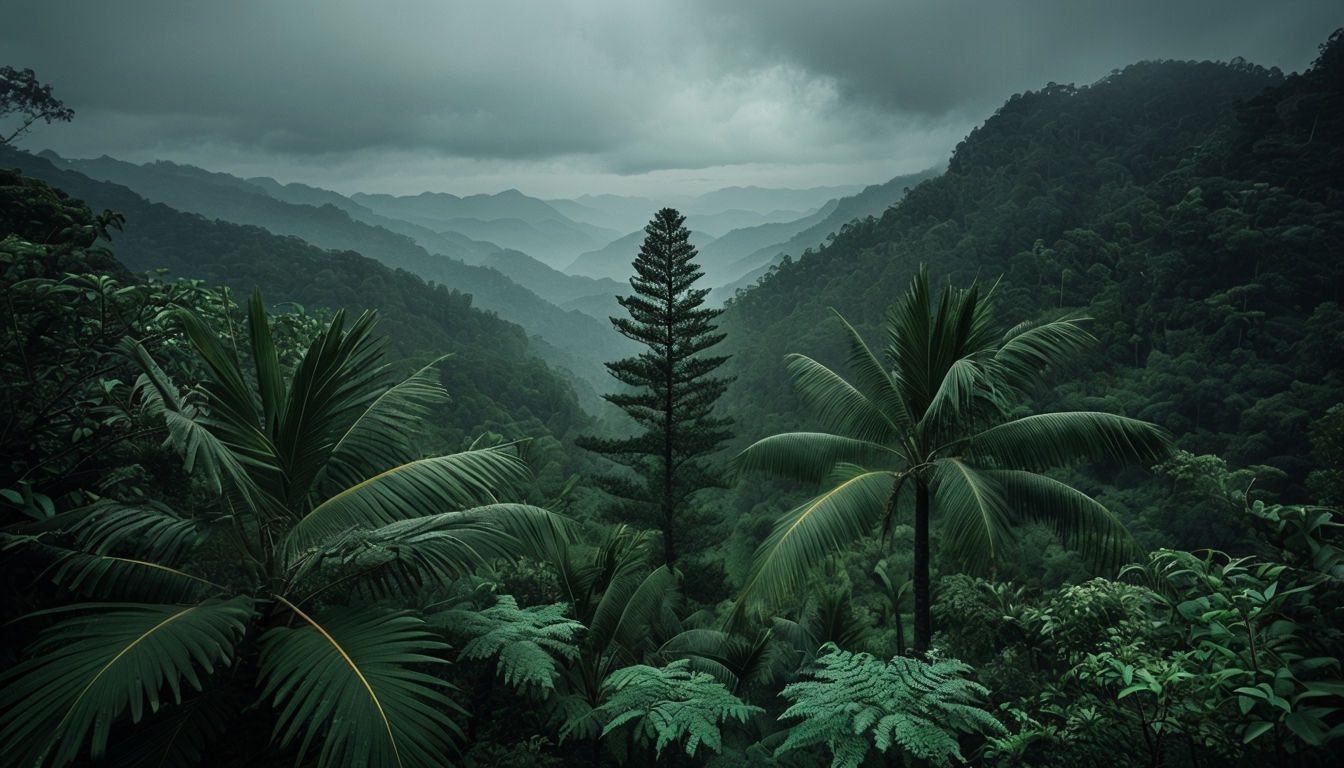 Serene Misty Tropical Rainforest Landscape Virtual Background