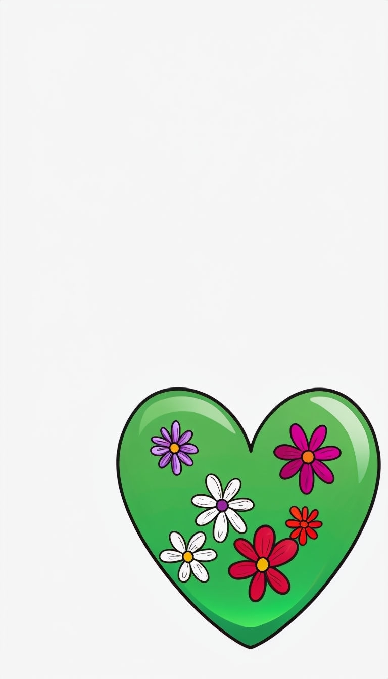 Glossy Green Heart with Daisy Flowers Cartoon Phone Case Cover