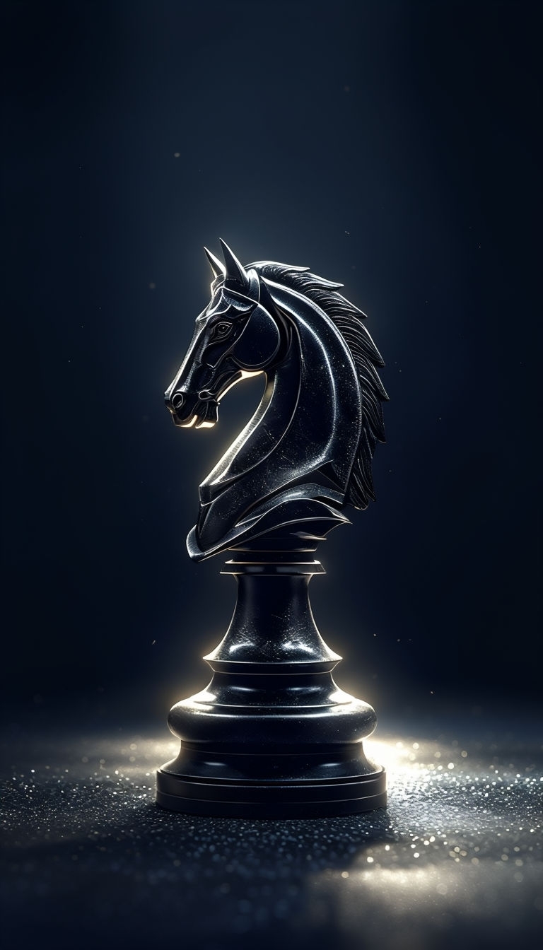Intricate Black Knight Chess Piece in Dramatic Lighting Mobile Wallpaper