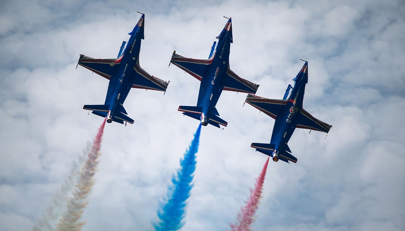 Aerobatic Jets in Formation with Colorful Smoke Trails Background Virtual Backgrounds