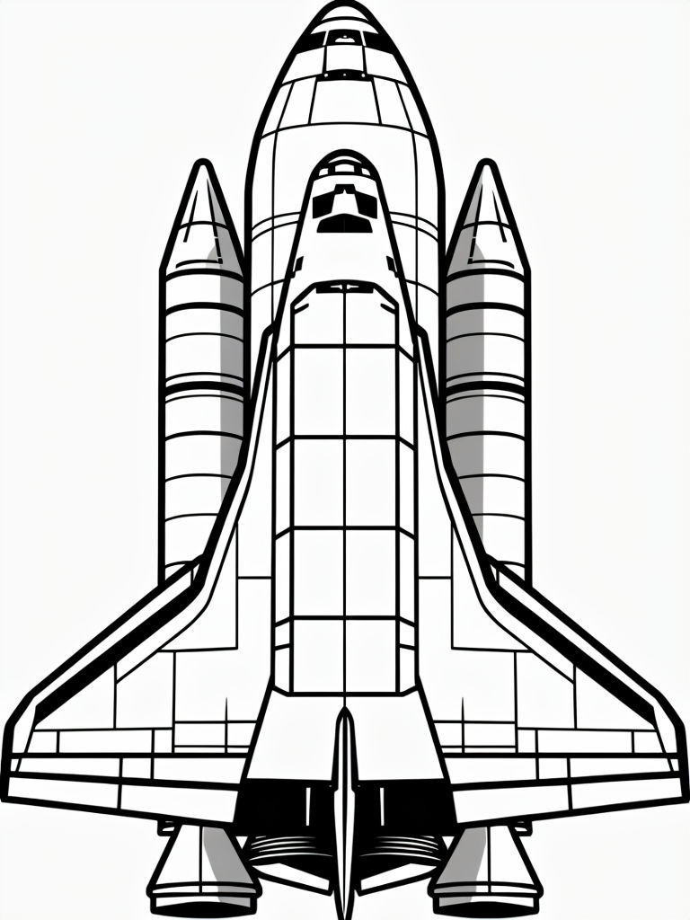 Detailed Black and White Line Drawing of a Space Shuttle Coloring Book Pages