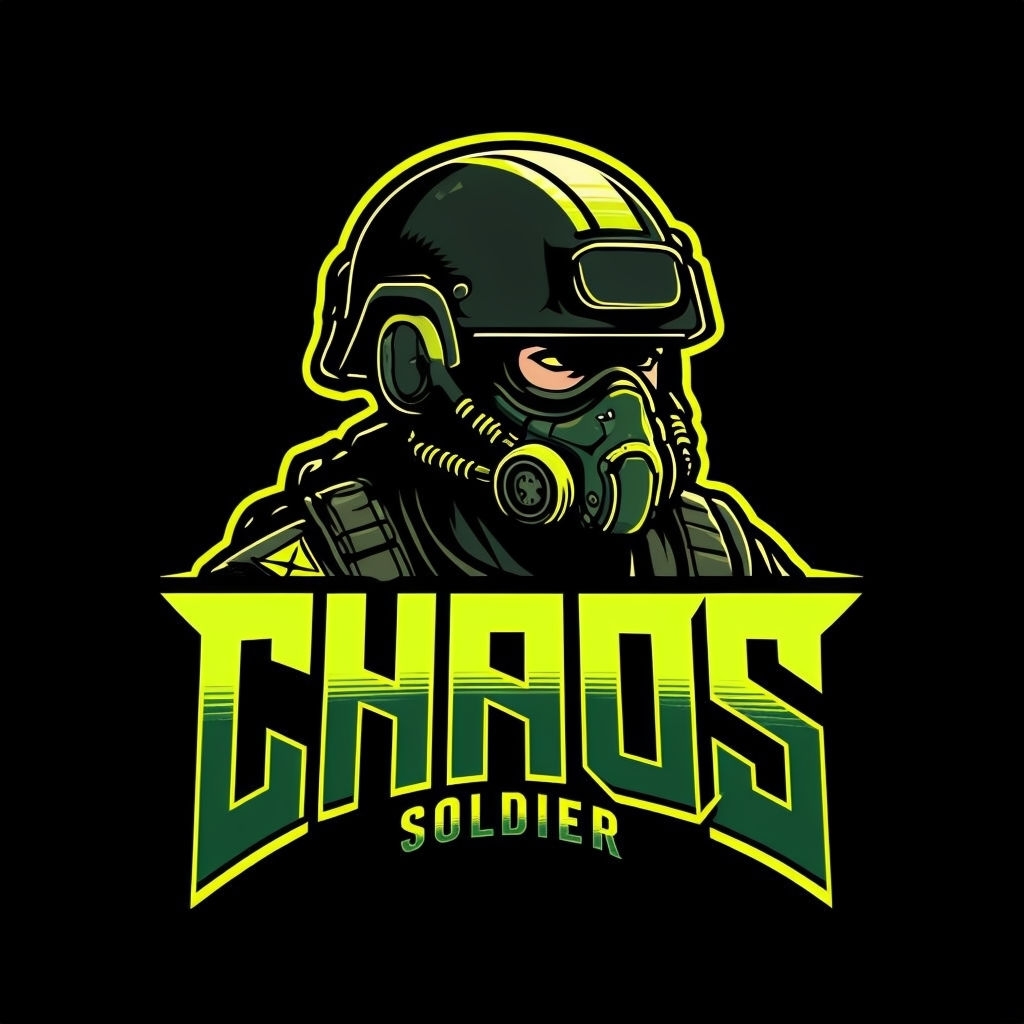 Aggressive Soldier Chaos Logo with Bold Typography Design