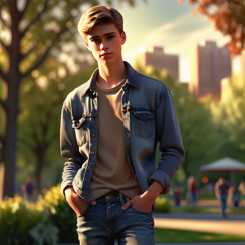 Gay twink is walking on the park