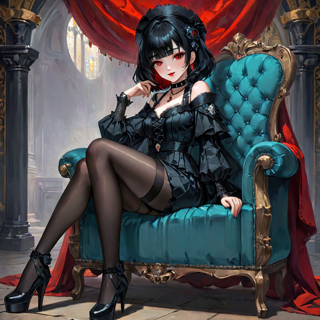 a sexy beautiful black haired gothic anime girl