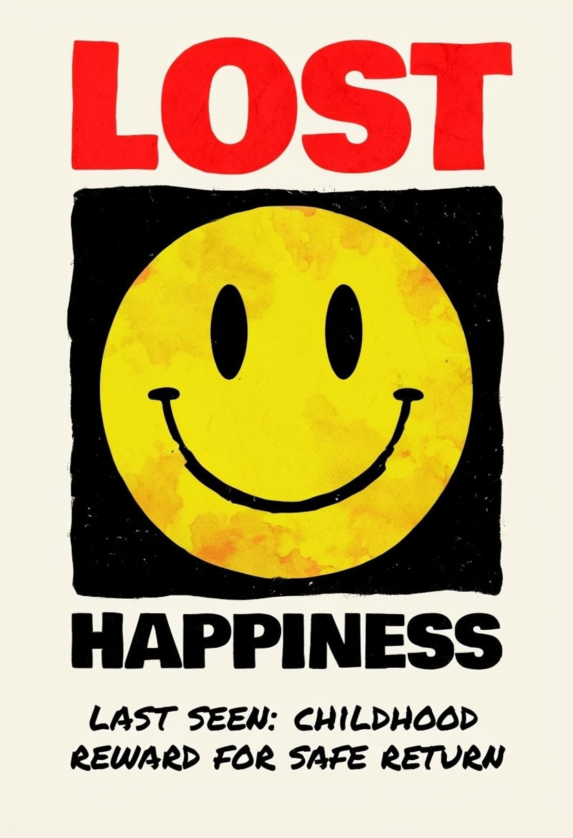 "Ironic Lost Happiness Minimalist Art with Smiley Face Poster"