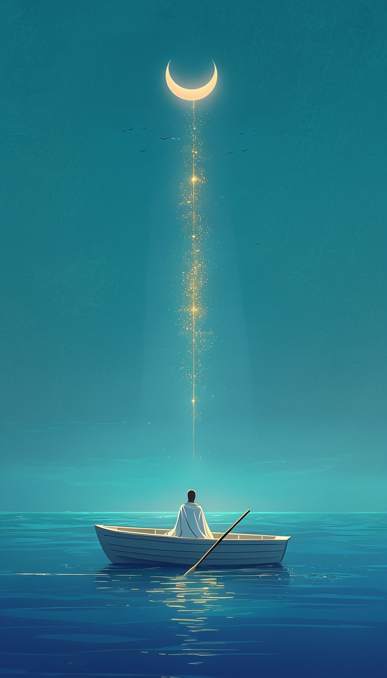 Tranquil Rowboat Under Moonlight Digital Illustration Mobile Wallpaper