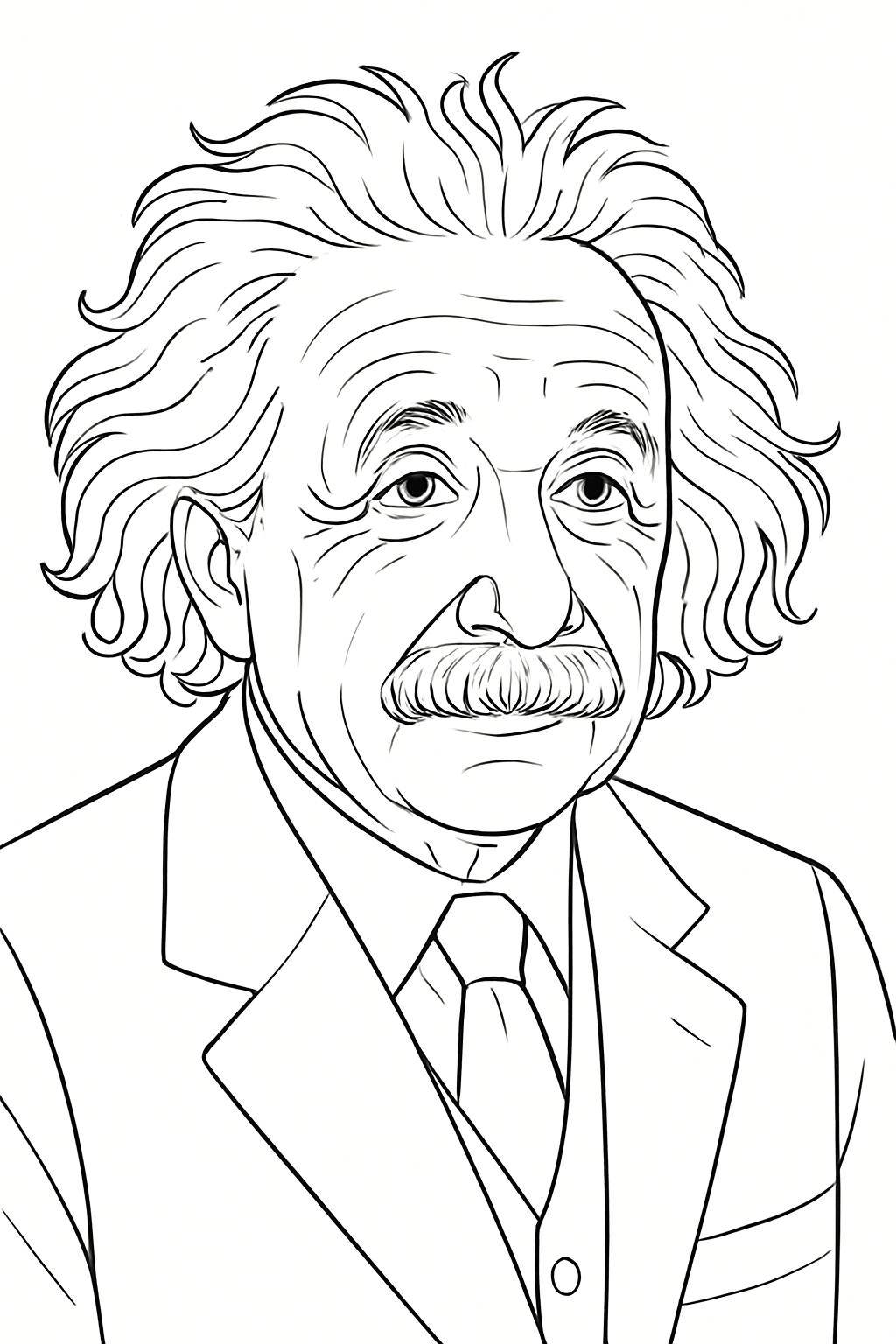 Intricate Black and White Portrait of Albert Einstein Coloring Book Page