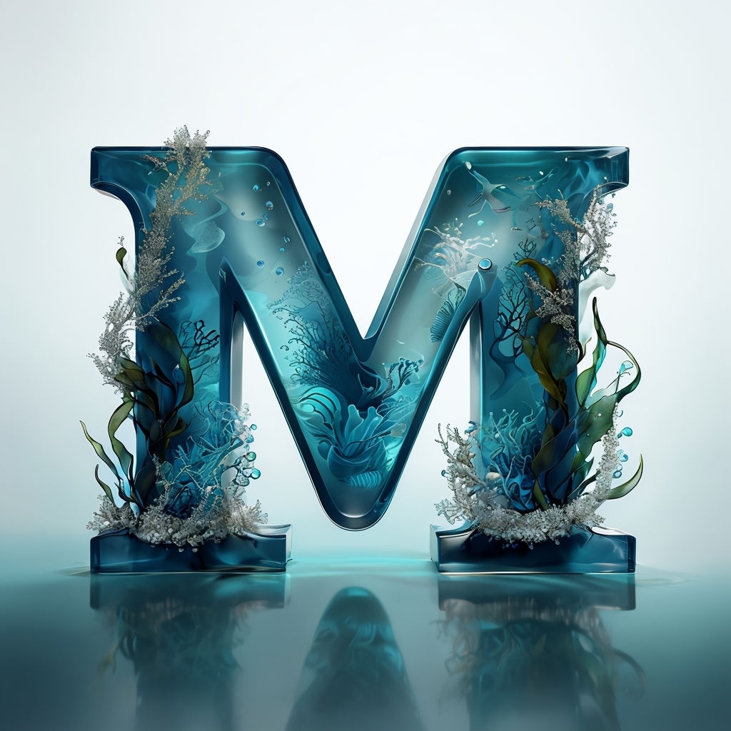 Ocean-Inspired Bold 3D Letter M Monogram Design