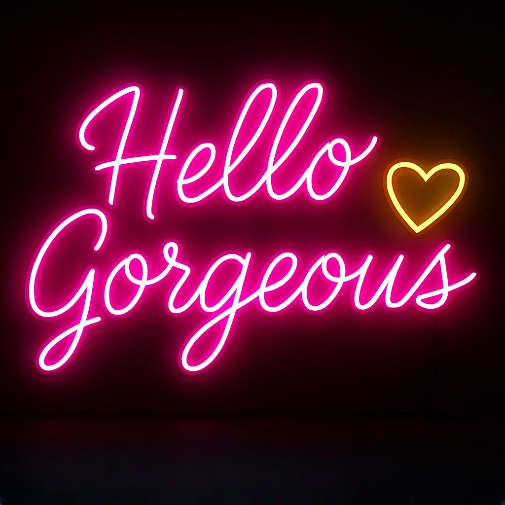 Hello Gorgeous Neon Sign Design in Bright Pink T-Shirt