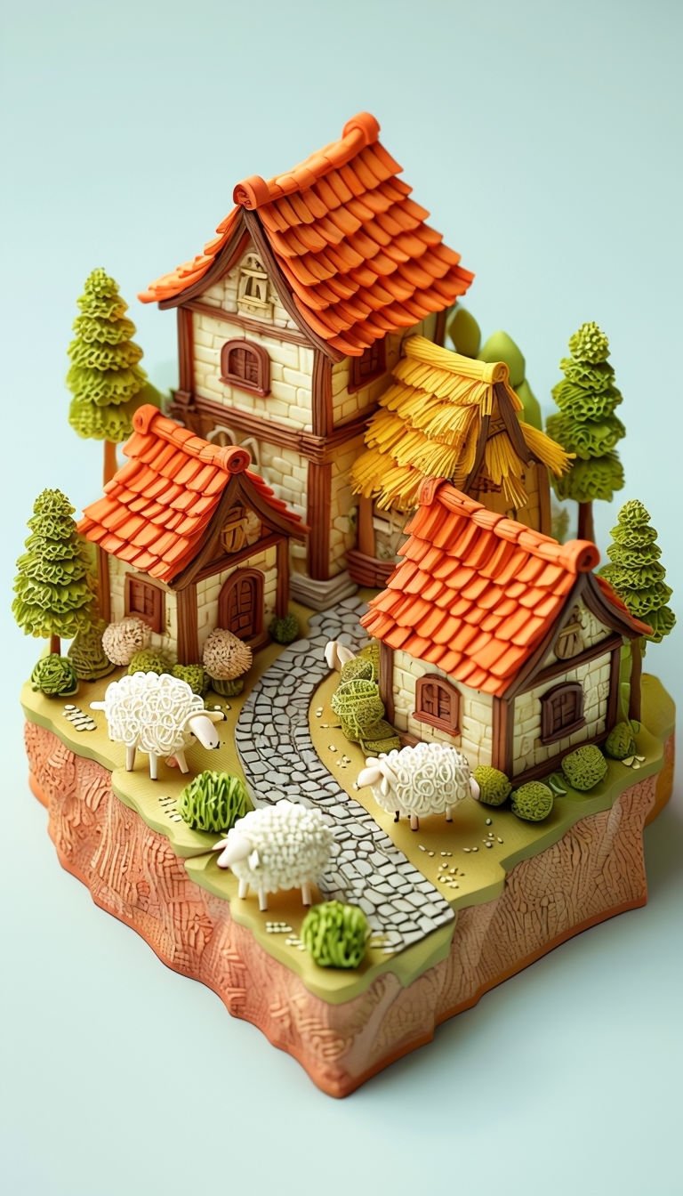 Charming Whimsical Village Scene with Playful Details Mobile Wallpaper
