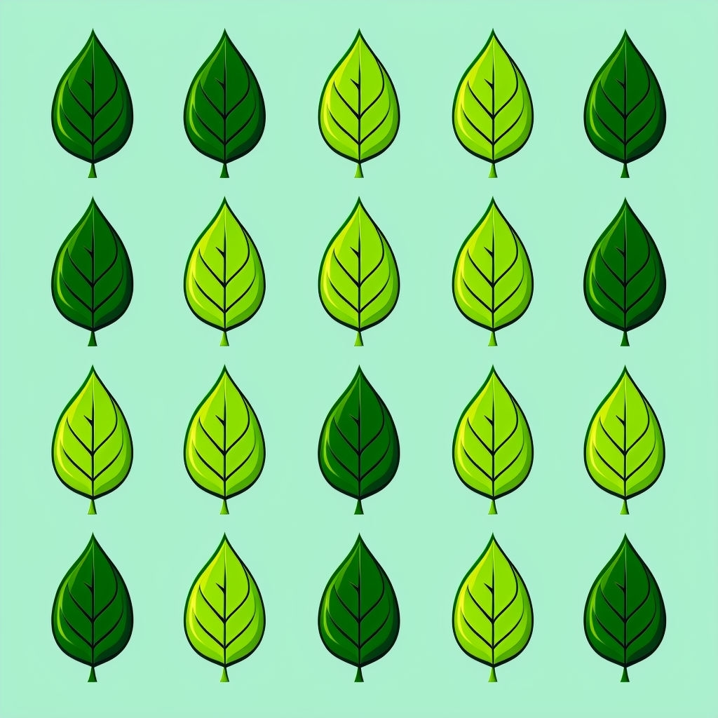 Vibrant Green Leaf Pattern Illustration on Mint Background Seamless Pattern