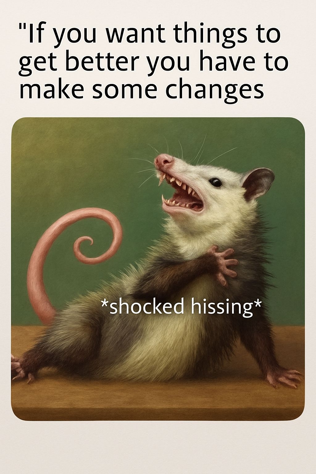 Shocked Opossums Hissing with Change Motivation Quote Meme