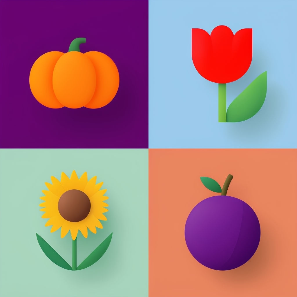 Vibrant Minimalist 2x2 Grid of Colorful Objects Seamless Pattern