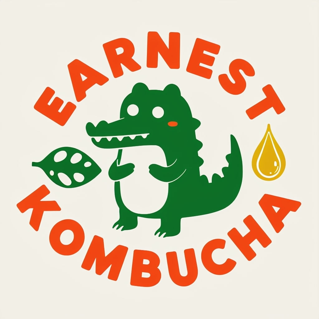 Playful Cartoon Alligator with Earnest Kombucha Text T-Shirt