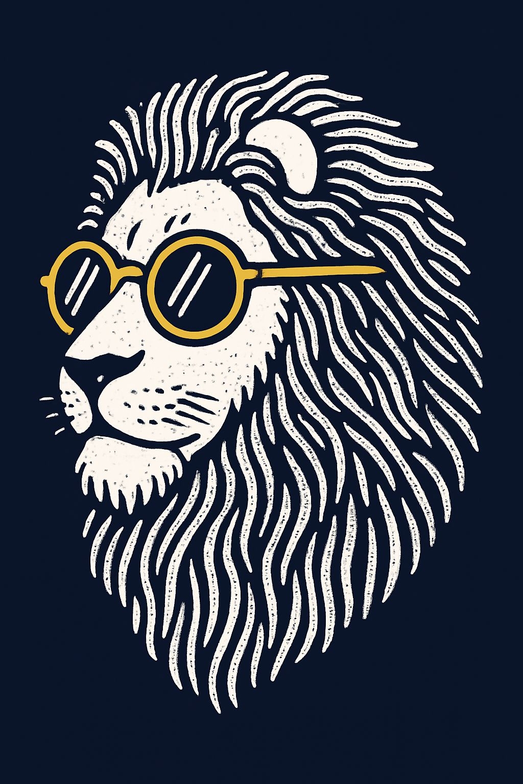 Stylized Lion Face Illustration with Vintage Sunglasses Art