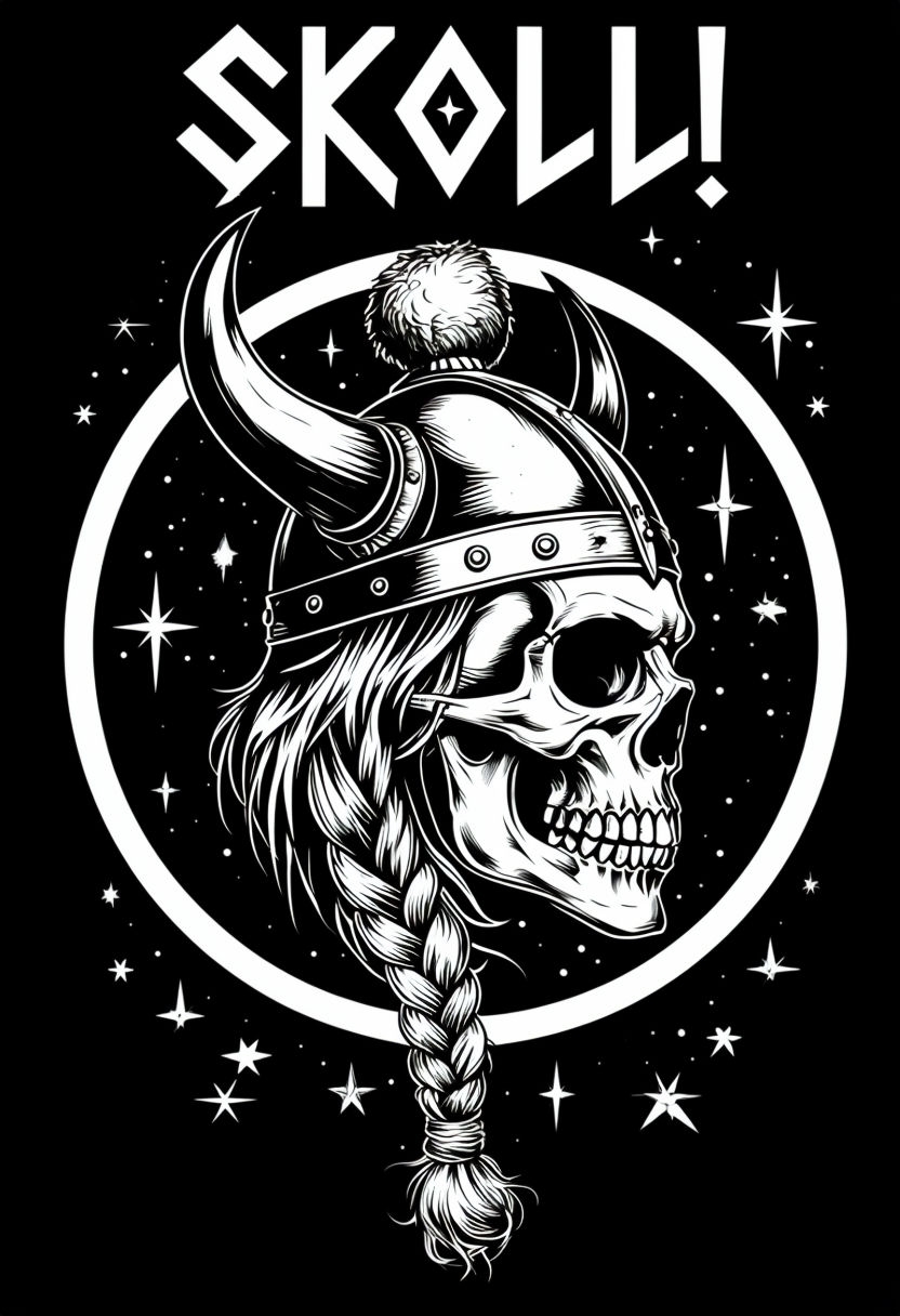 Viking Skull with Helmet and Cosmic Elements T-Shirt