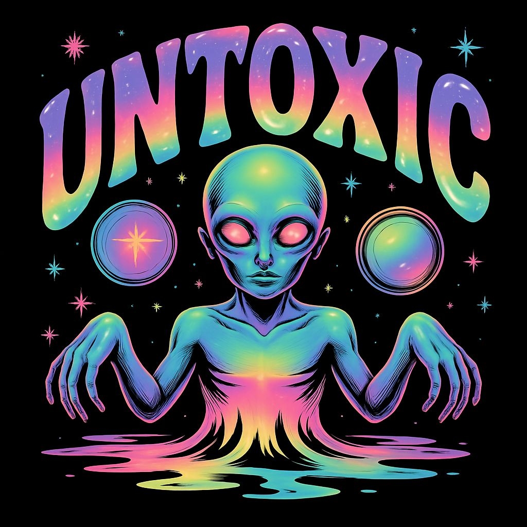 Psychedelic Alien Illustration with Bold Untoxic Text T-Shirt