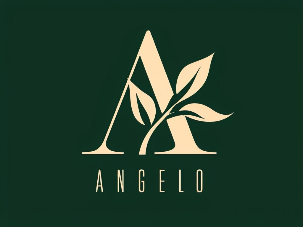 Modern Minimalist Angelo Logo with Organic Leaf Design