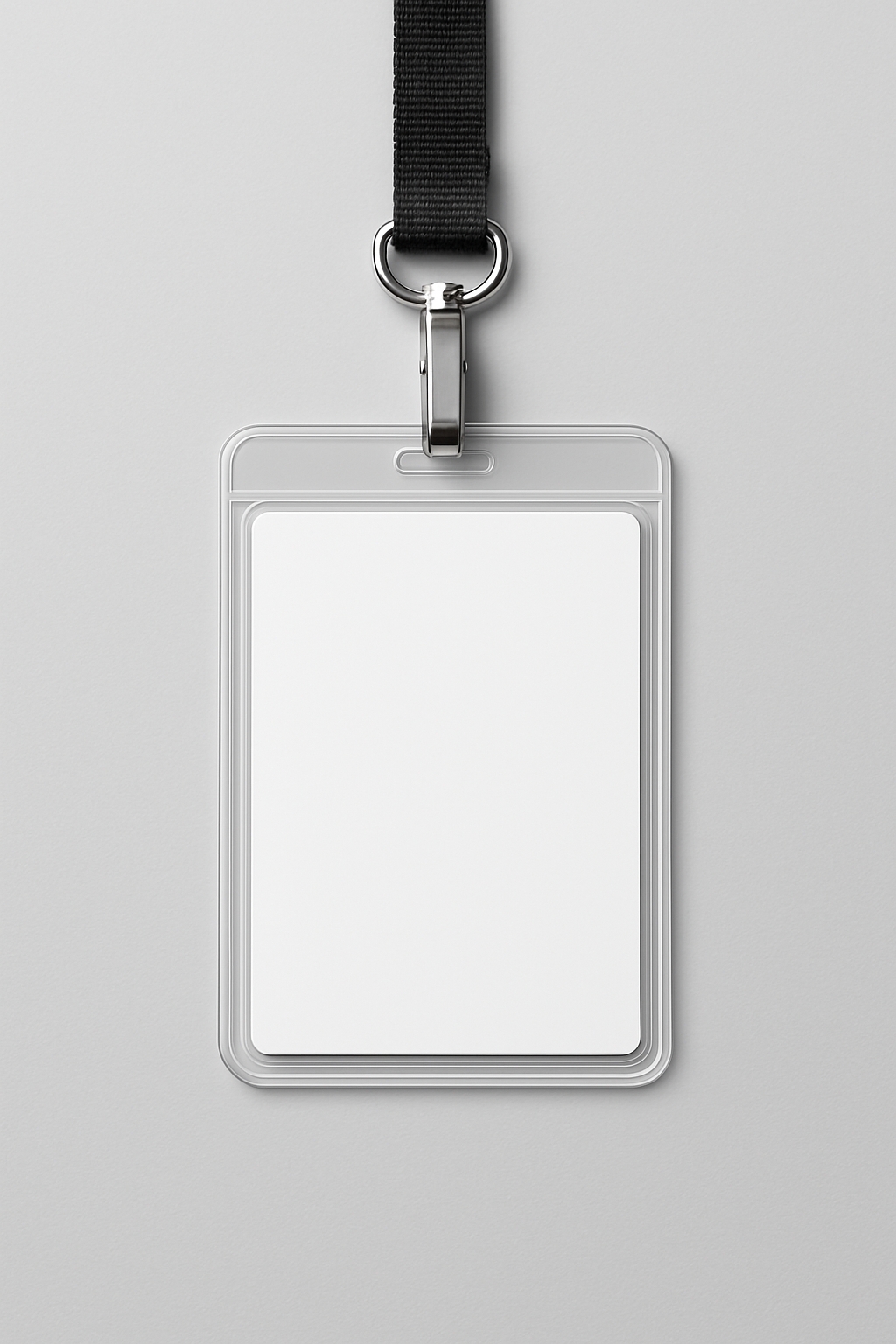 Clear Plastic ID Card Holder with Black Lanyard Mockup