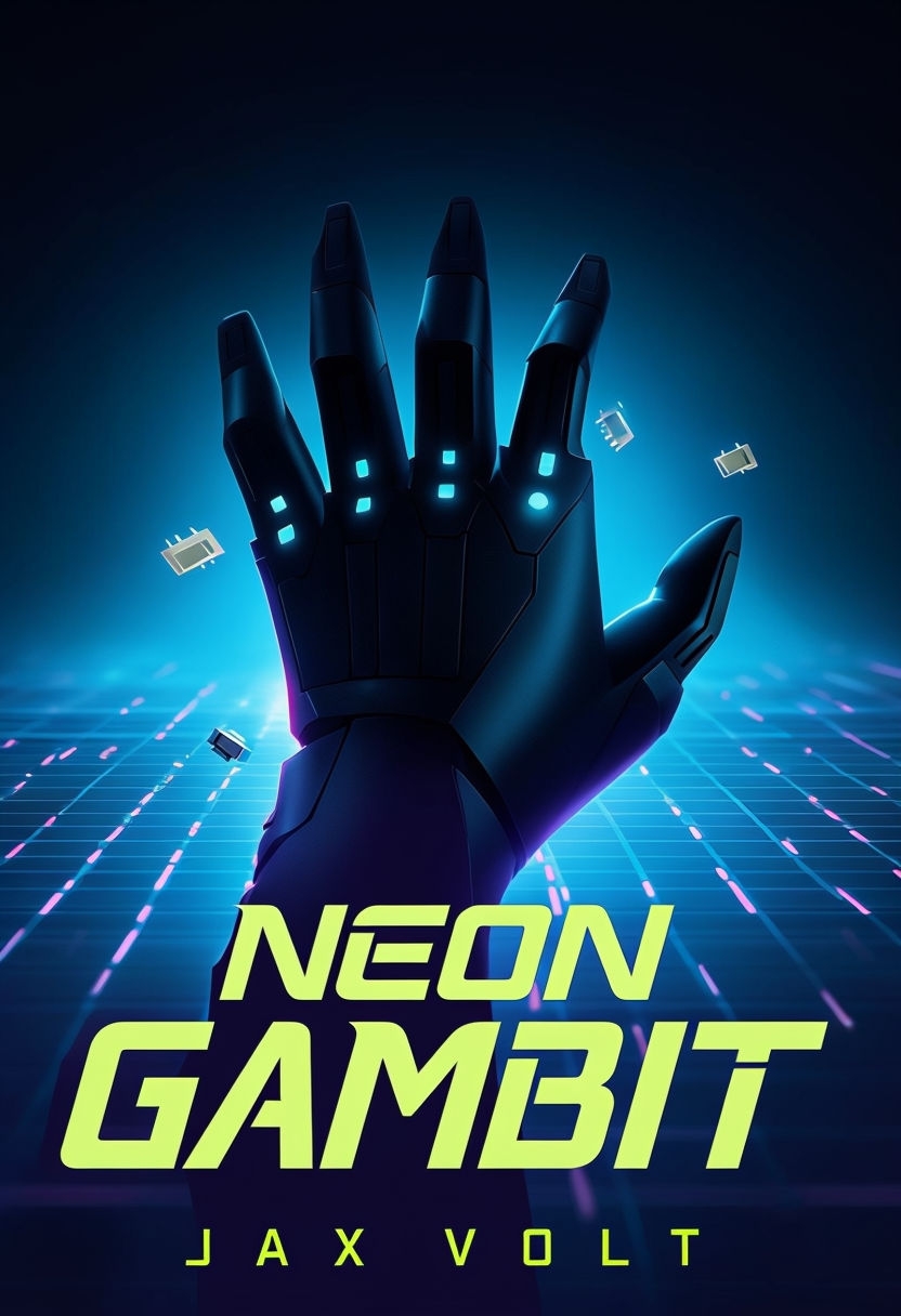 Futuristic Neon Gambit Book Cover Design with Digital Elements EBook Cover