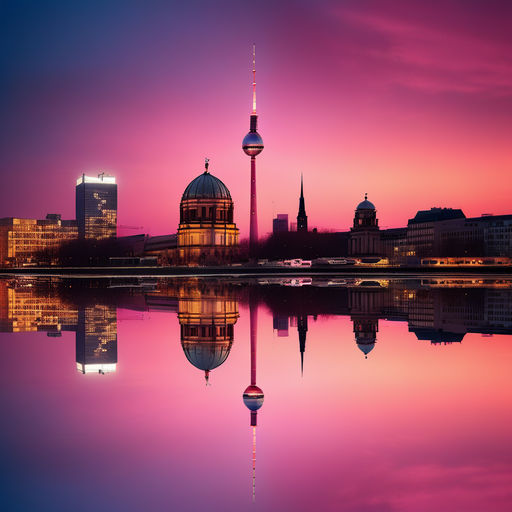 Berlin night skyline mirror pink polar night by Katja H - Playground