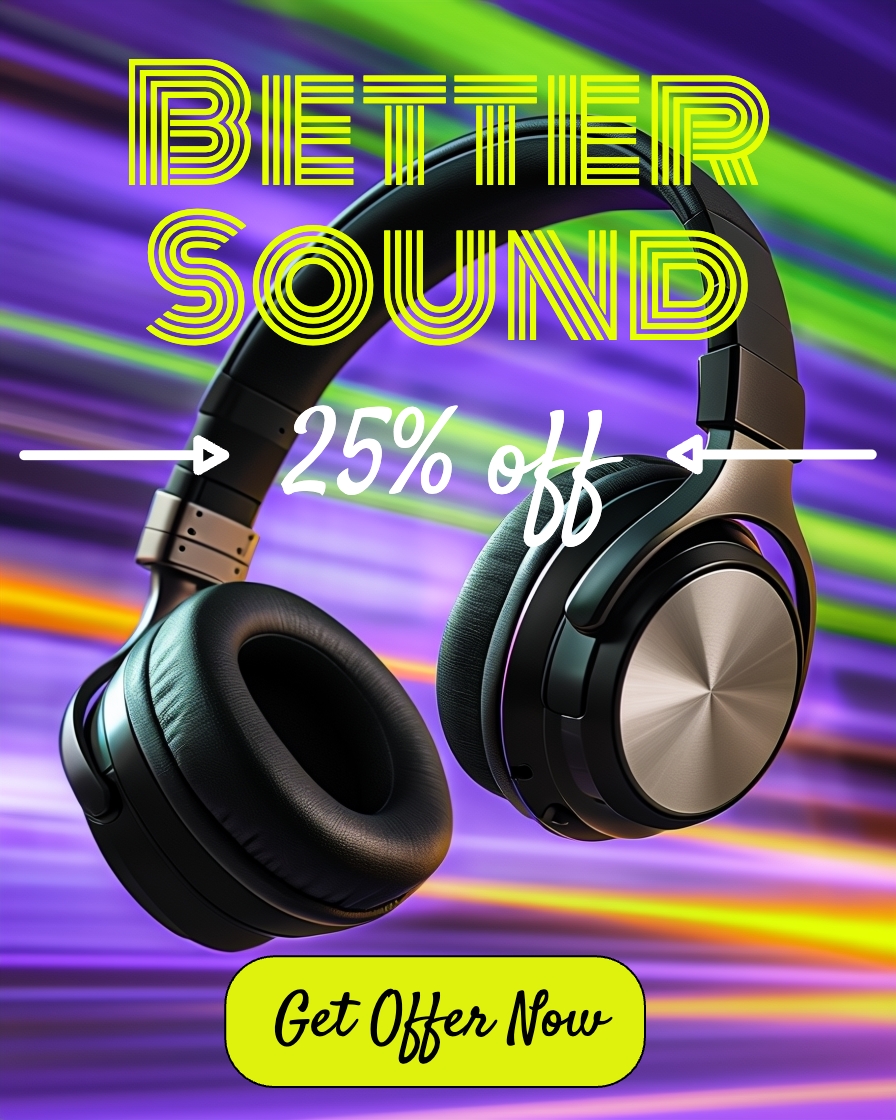 Vibrant Headphones Advertisement with Better Sound Offer Instagram Post
