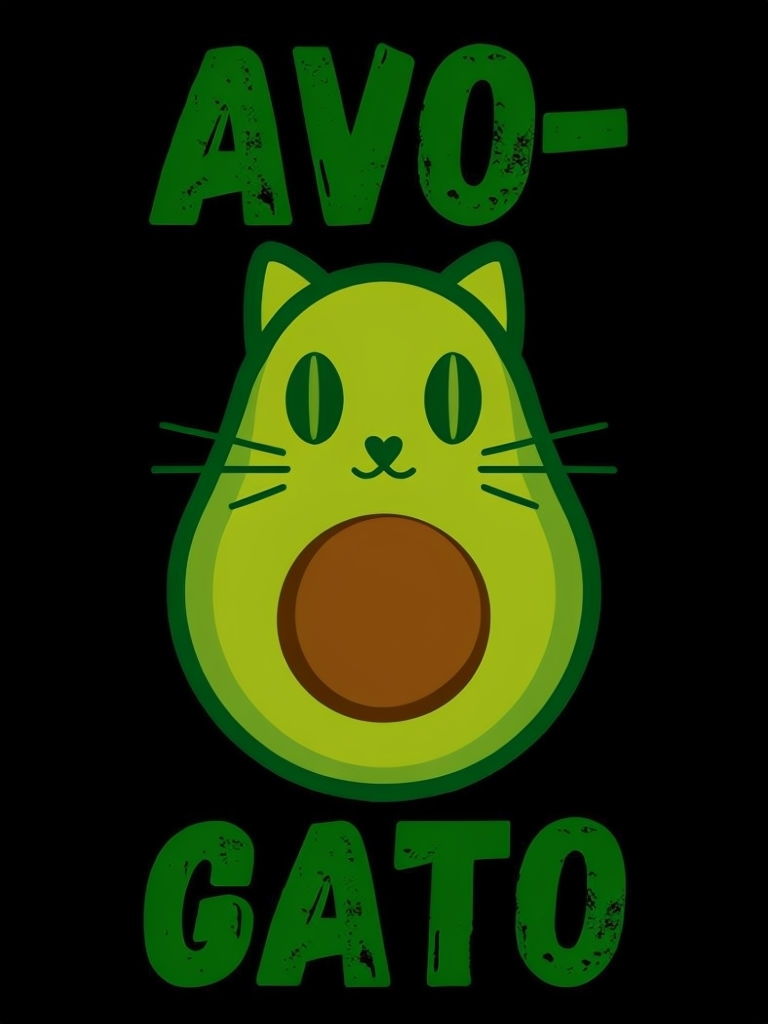 Playful Cat-Avocado Cartoon Design T-Shirt