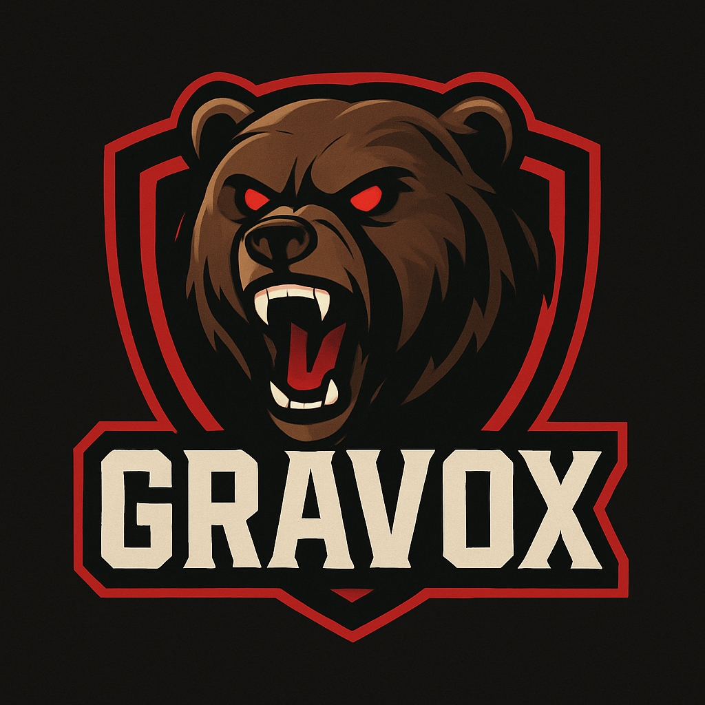 Fierce Brown Bear Head Logo with Aggressive Red Eyes