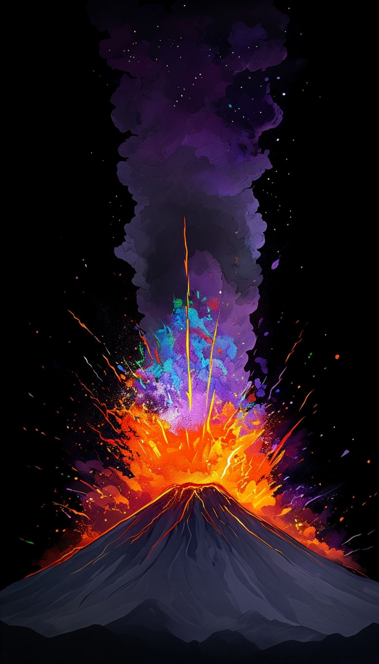 Vibrant Volcanic Eruption Digital Art Mobile Wallpaper
