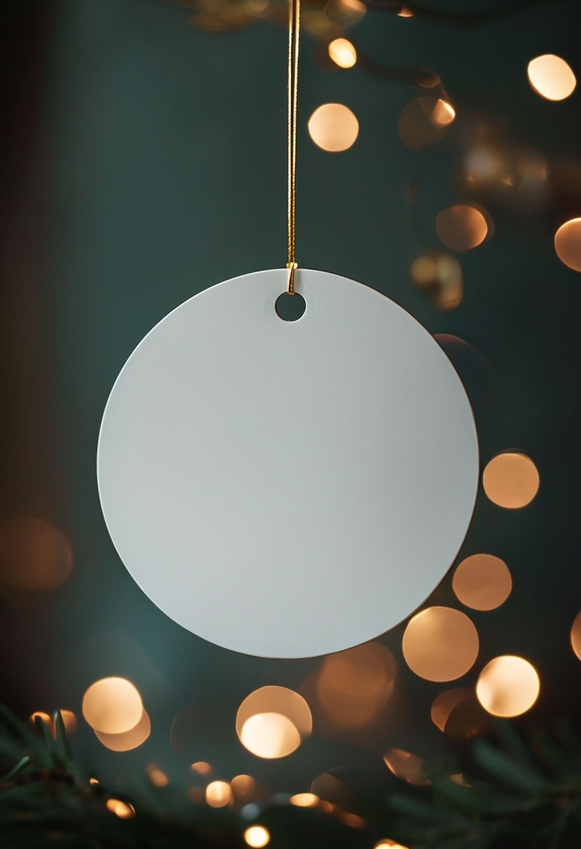 Elegant White Circular Ornament with Gold String Mockup