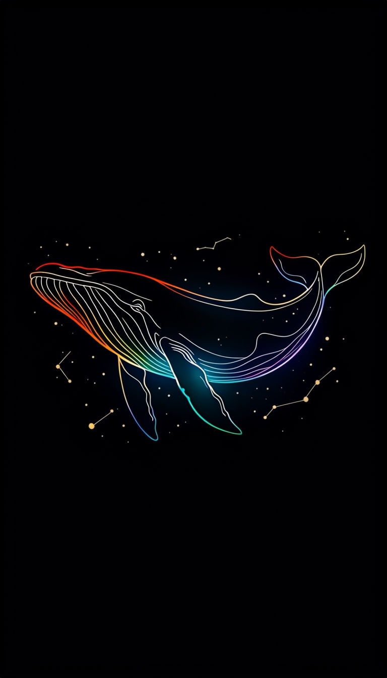 Ethereal Cosmic Whale with Rainbow Gradient Minimalist Wallpaper Mobile Wallpaper