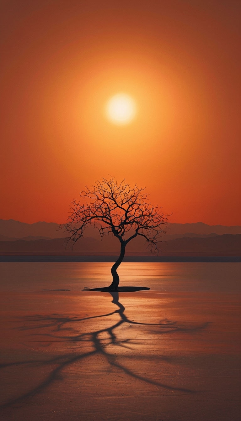 Serene Sunset Minimalist Tree Artwork for Calm Vibes Mobile Wallpaper