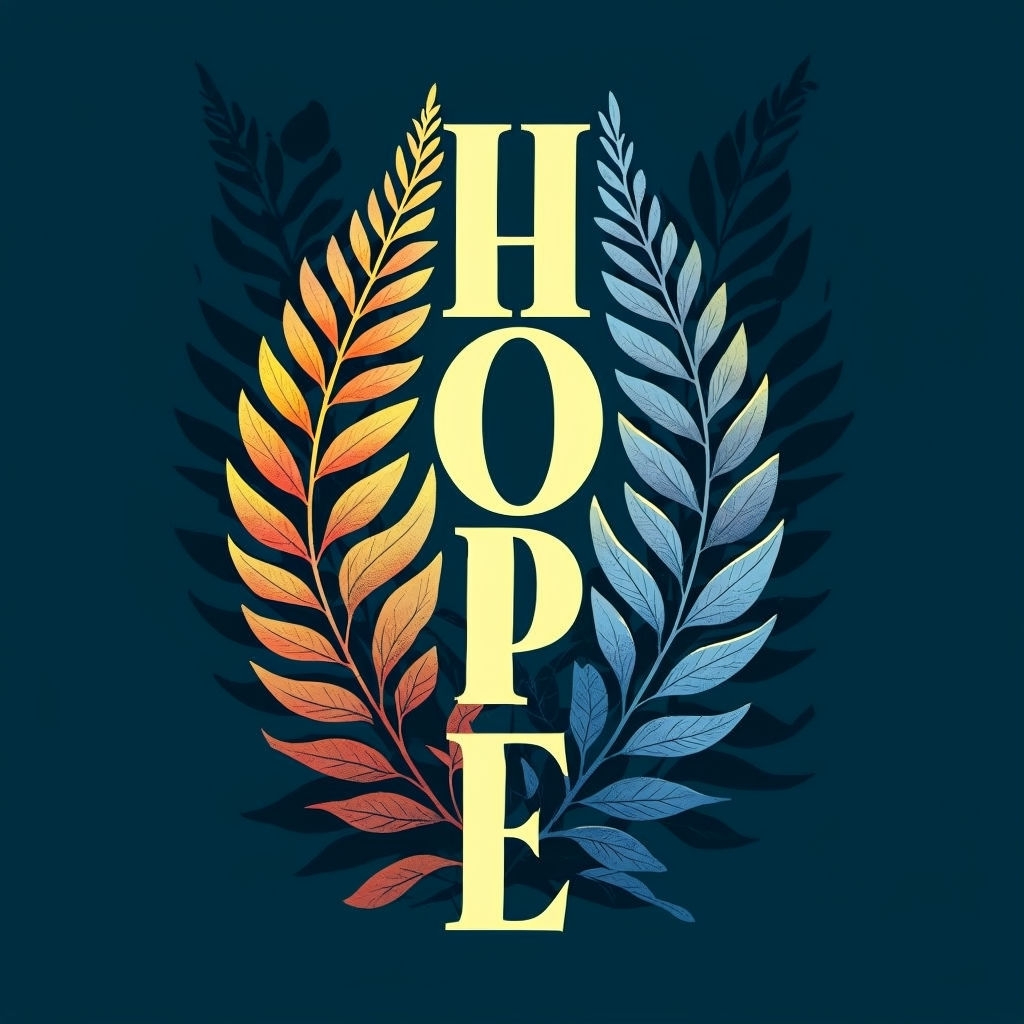 Vertical 'HOPE' Text with Botanical Elements T-Shirt