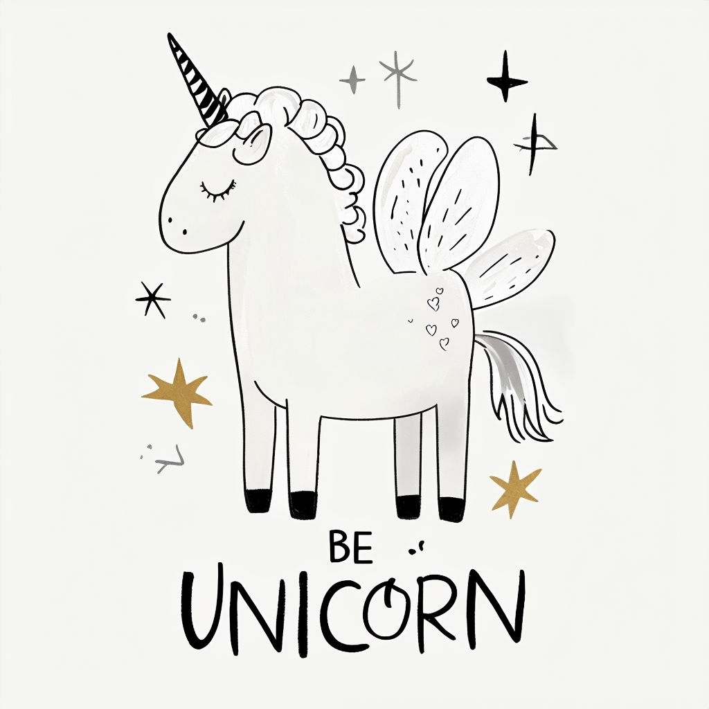Whimsical Off-White Unicorn with Stars and Hearts Sticker