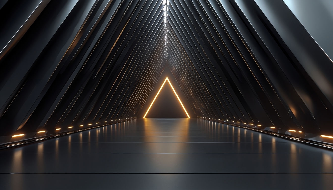 Futuristic Symmetrical Corridor with Amber Lighting Virtual Background