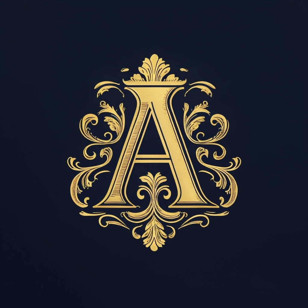 Elegant Gold Embossed Victorian Letter A Monogram Design