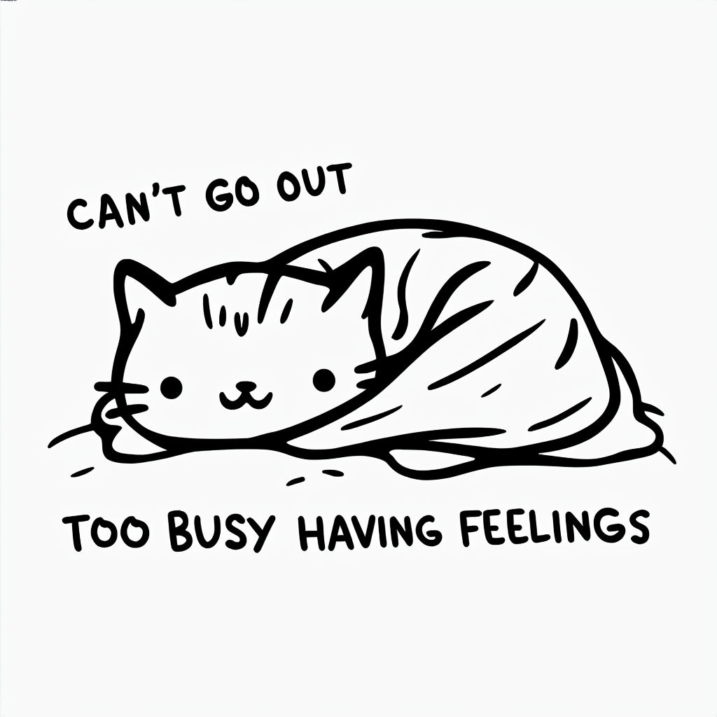 Cozy Minimalist Cat with Feelings Handwritten Quote Sticker