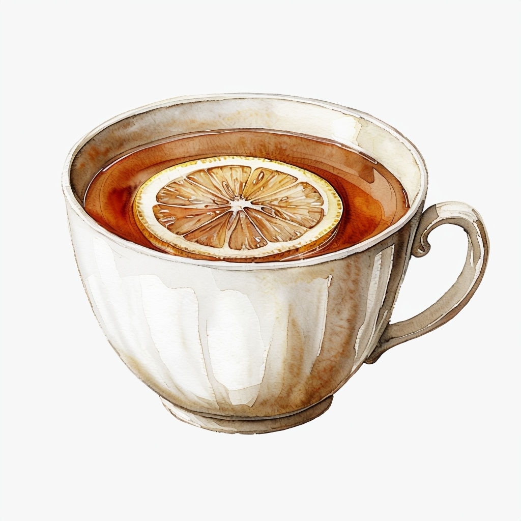 Elegant Watercolor Tea Cup with Lemon Slice Sticker