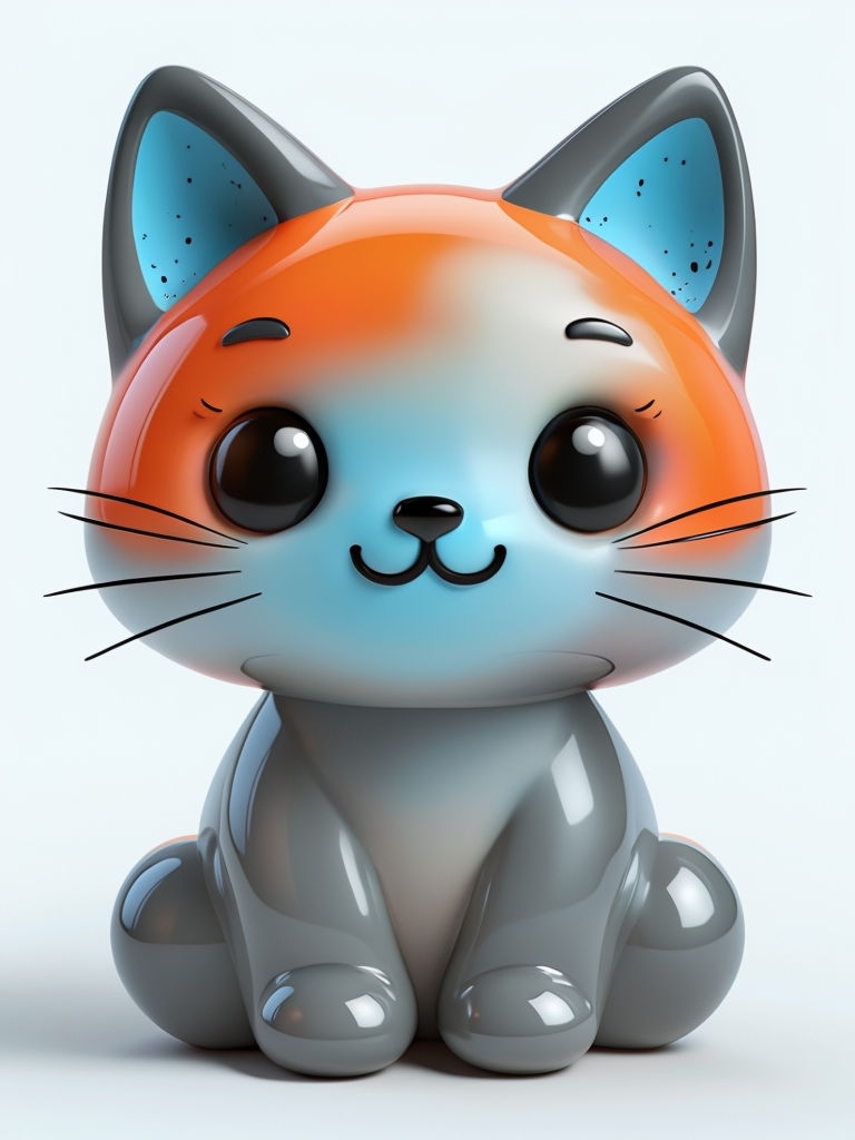 Glossy Cute Cat Figurine 3D Illustration Art