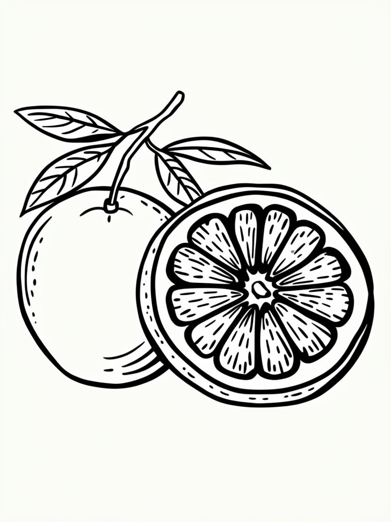 Black and White Line Drawing of Citrus Fruits Coloring Page
